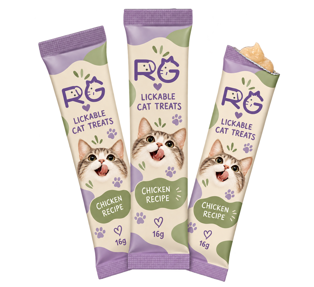 RG lickable cat treat tubes, packaging concept
